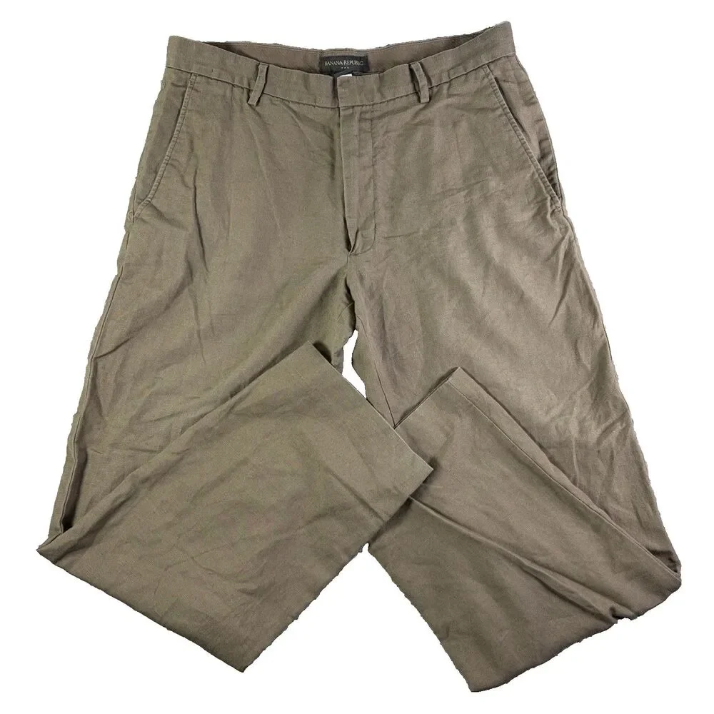 Banana Republic Linen Pants Mens 35x32 Brown Chino Summer Preppy Business Work